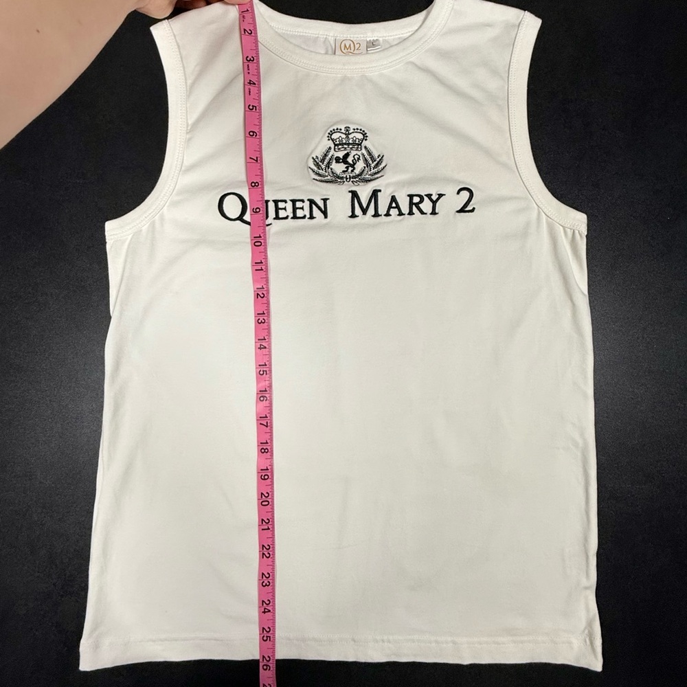 Vtg QUEEN MARY 2 Transatlantic Cruise Ship Sleeveless Embroidered T-Shirt - Picture 4 of 11